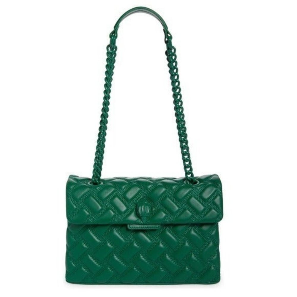 Kurt Geiger London Green Leather Kensington Bag Drench Quilted NWT Chain Strap